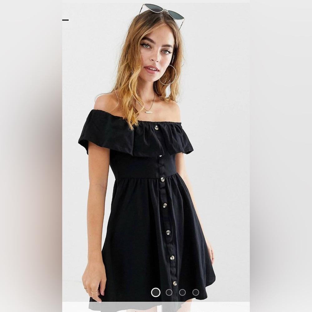 ASOS black ruffle neckline off the shoulder dress size 6